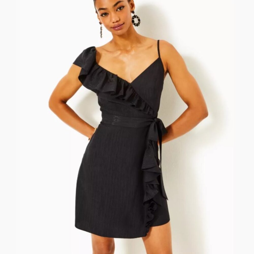 Lilly Pulitzer Lavianna Ruffle Minidress Black Women's Size 12 NWT